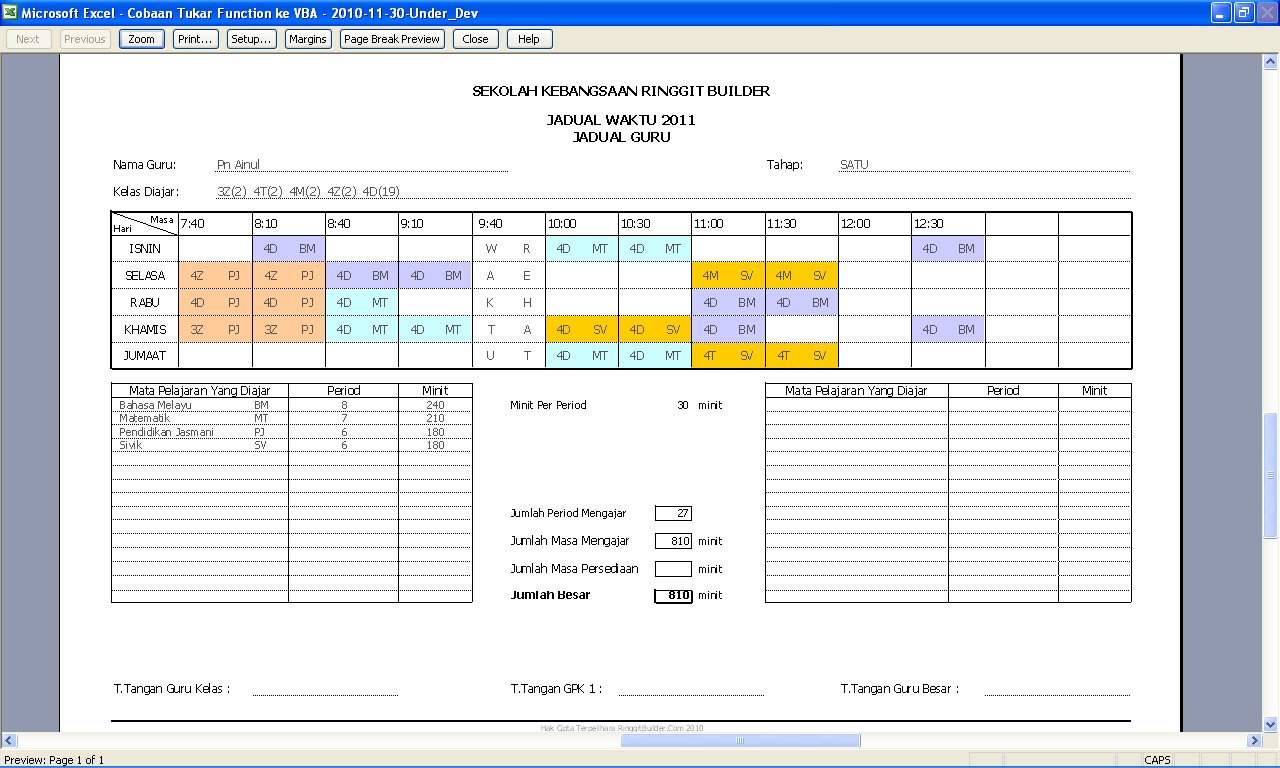 Jadual Waktu Guru Individu